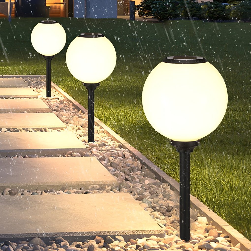 Solar Globe Ball Pathway Lights Outdoor LED Aluminum Garden Stake Dimmable Porch Lamp