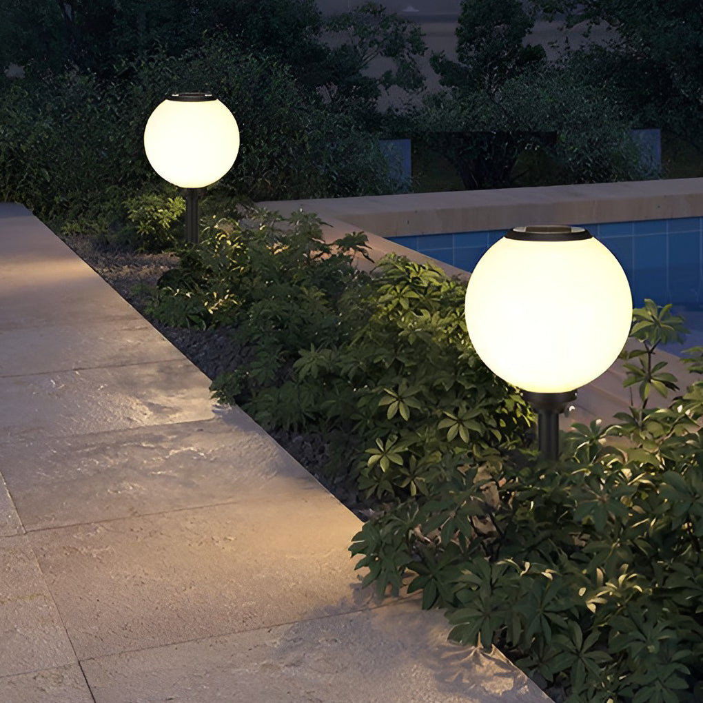 Solar Globe Ball Pathway Lights Outdoor LED Aluminum Garden Stake Dimmable Porch Lamp
