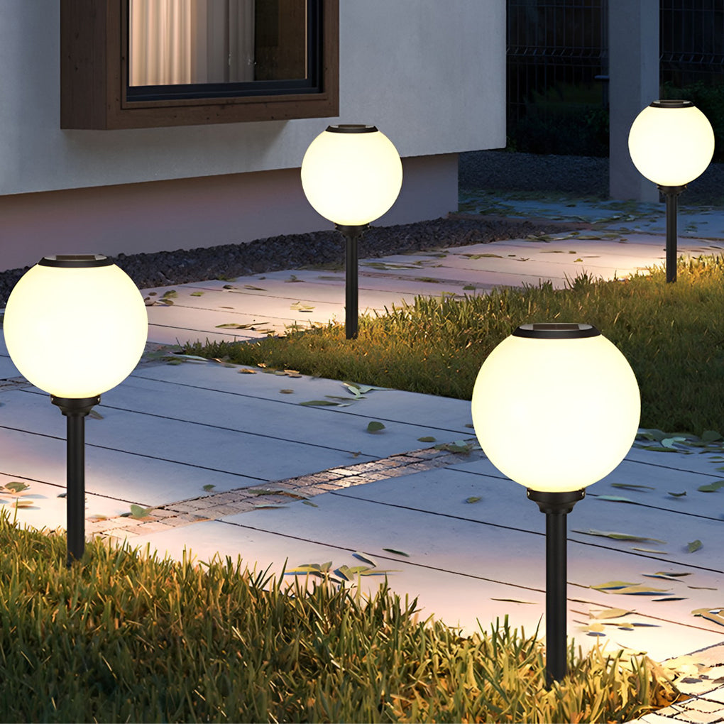 Solar Globe Ball Pathway Lights Outdoor LED Aluminum Garden Stake Dimmable Porch Lamp