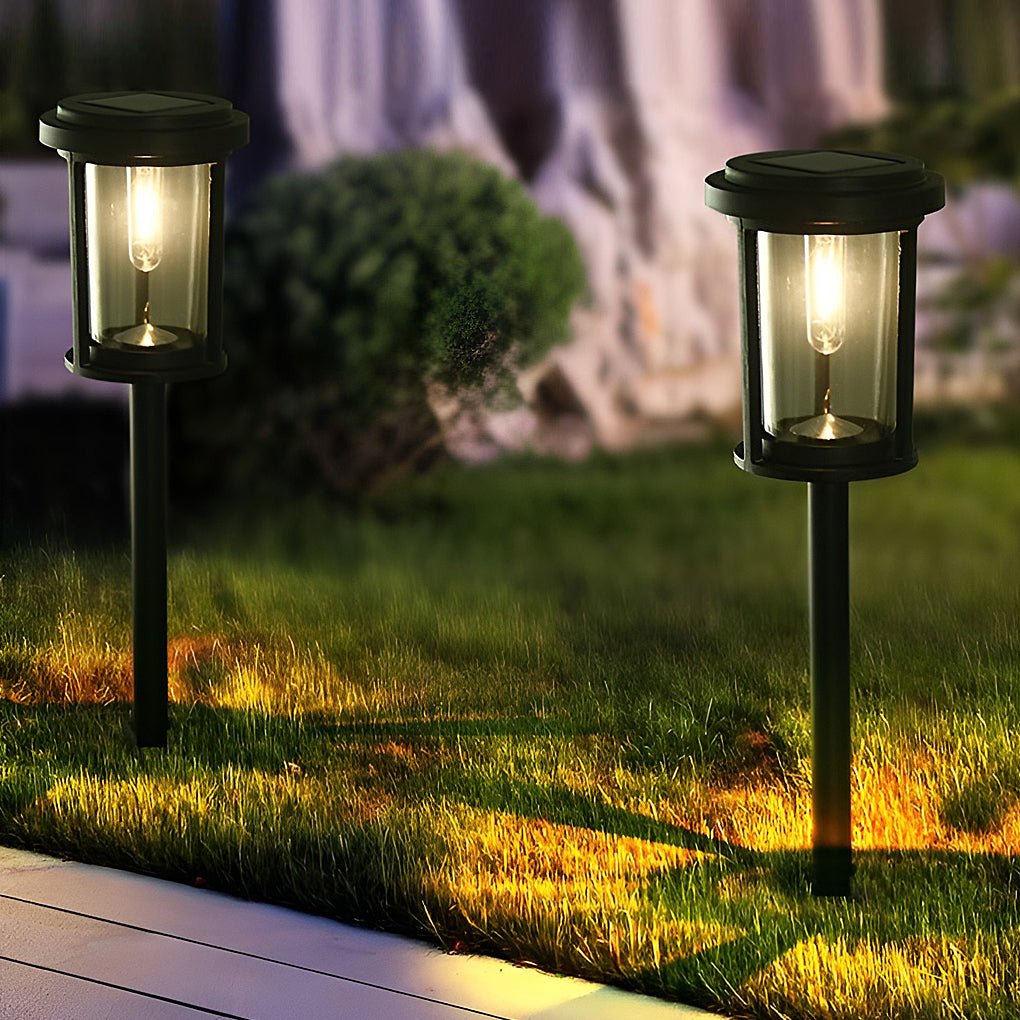 Solar LED Pathway Lights Outdoor Black Aluminum Glass Modern Garden Stake Warm White