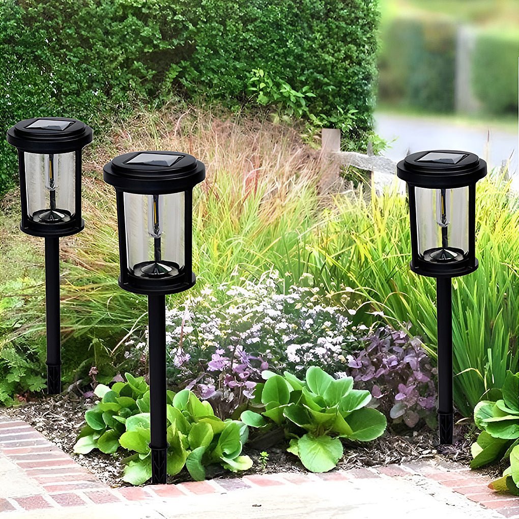 Solar LED Pathway Lights Outdoor Black Aluminum Glass Modern Garden Stake Warm White
