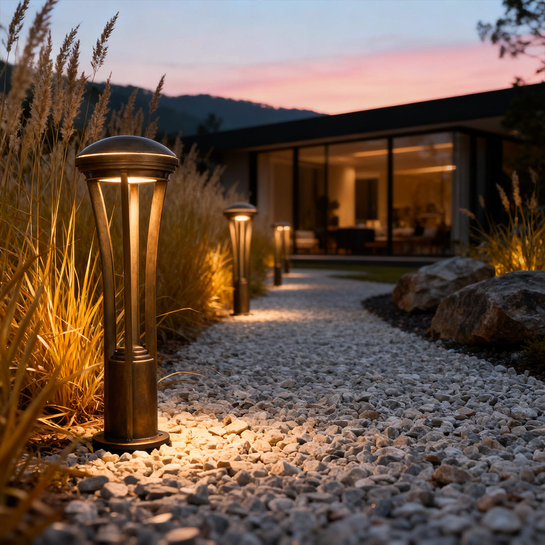 Outdoor LED Path Light Antique Copper Glass 29 Inch IP55 Weather Resistant