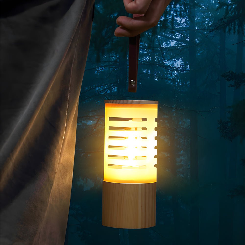 Portable Wood LED Camping Lantern Rechargeable USB Filament Hanging Outdoor Patio Lamp