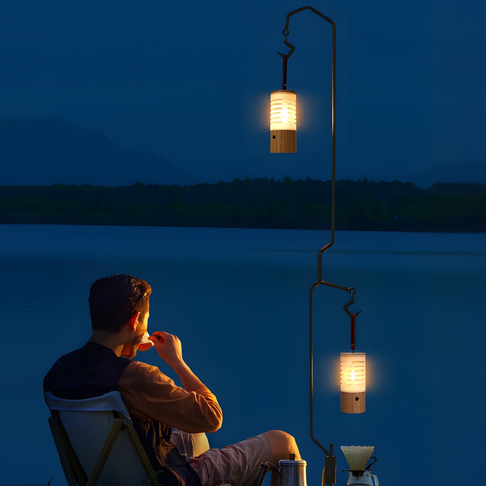 Portable Wood LED Camping Lantern Rechargeable USB Filament Hanging Outdoor Patio Lamp