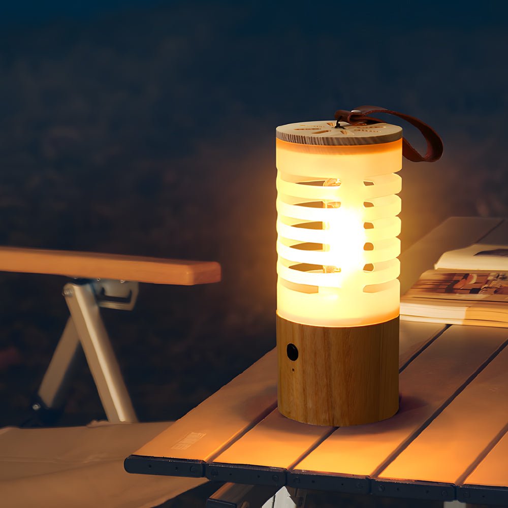 Portable Wood LED Camping Lantern Rechargeable USB Filament Hanging Outdoor Patio Lamp