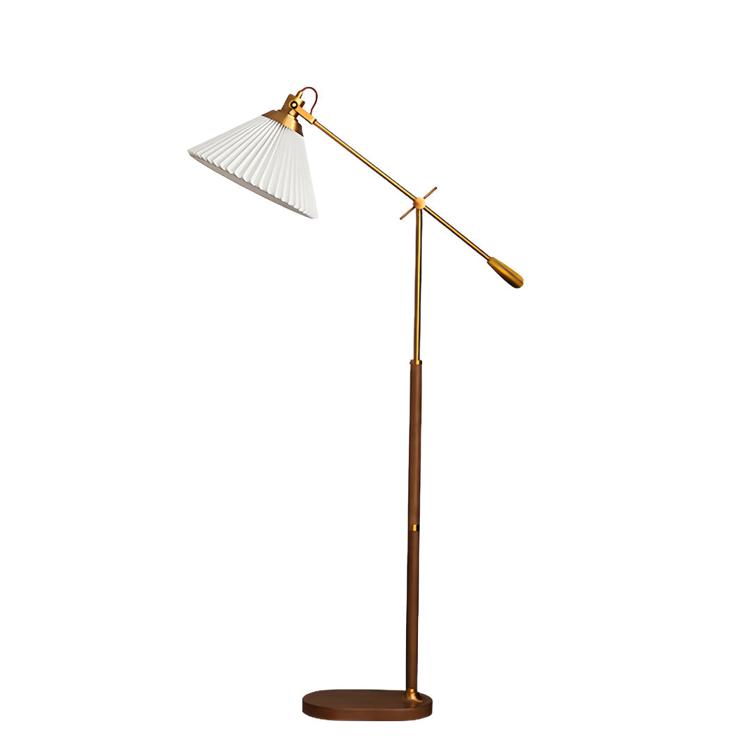 Floor Lamp Adjustable Swing Arm Retro Wood Base Fabric Shade Bedroom Reading Room Lamp