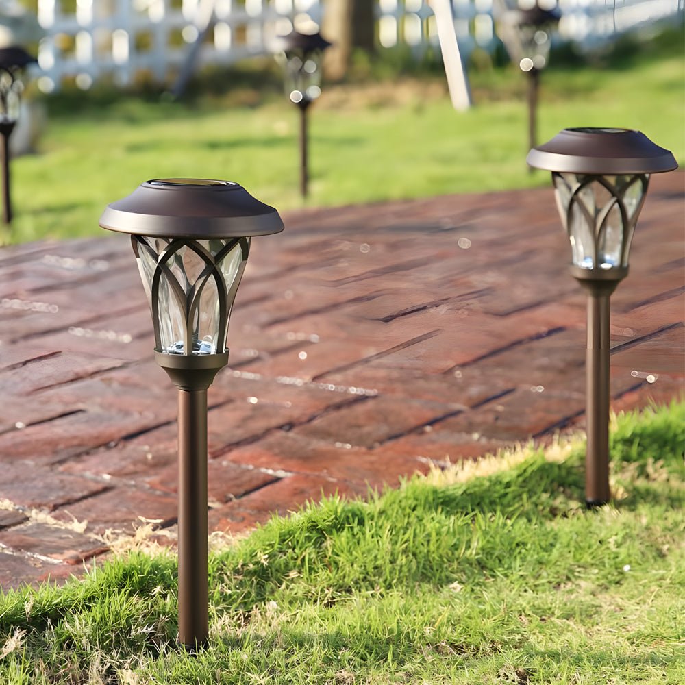 Solar Lawn Stake Lights Outdoor LED Stainless Steel Glass Retro Warm White Garden Path