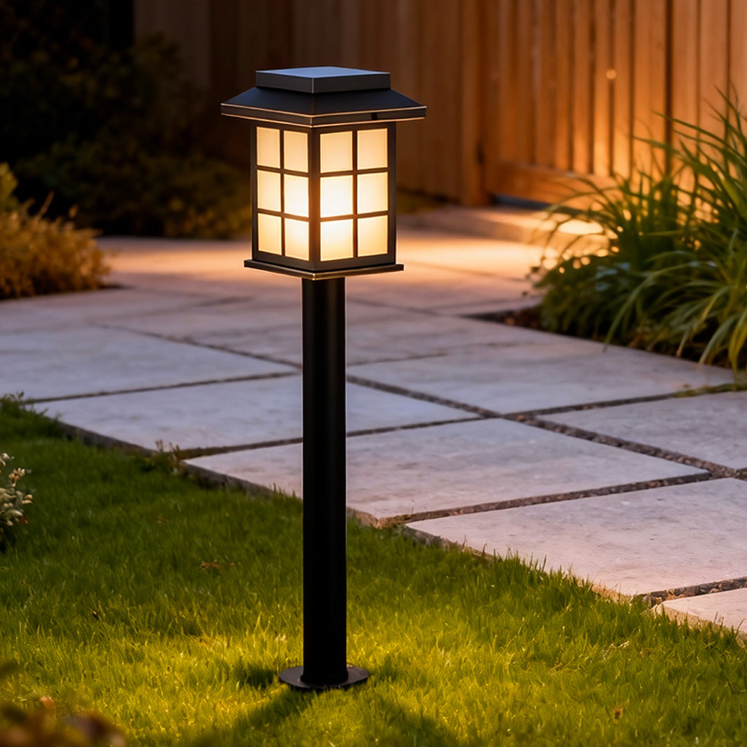 Outdoor Solar LED Path Light Black Copper Glass 24 Inch IP55 Weather Resistant