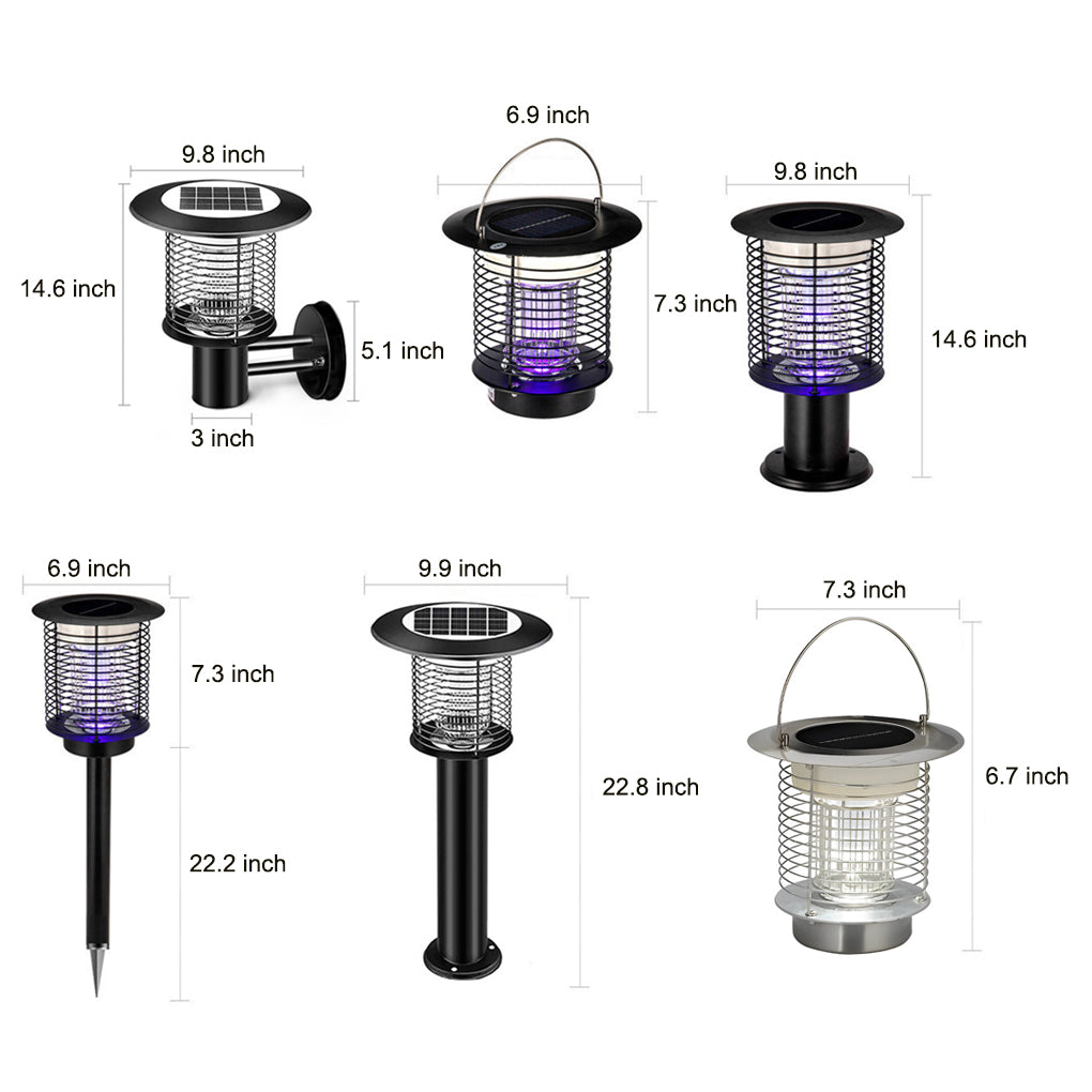 Solar Bug Zapper Outdoor UV LED Mosquito Repellent Stainless Steel Garden Patio Lamp