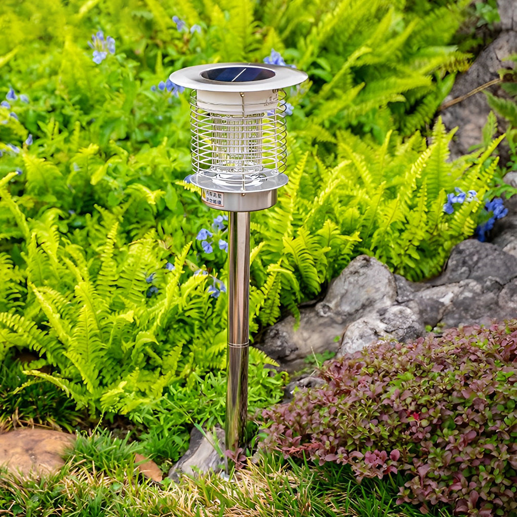 Solar Bug Zapper Outdoor UV LED Mosquito Repellent Stainless Steel Garden Patio Lamp
