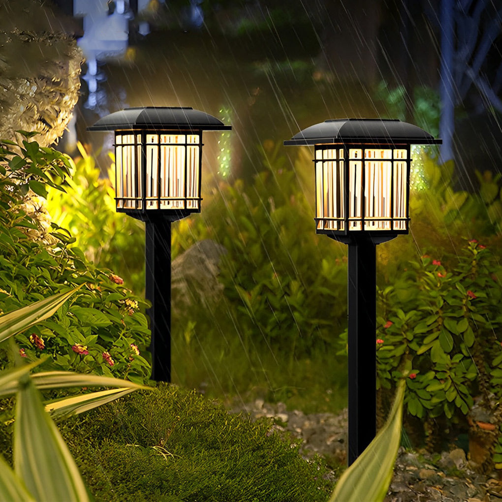 Solar Lawn Lights Set of 2 Vintage Square ABS Dusk to Dawn Outdoor Garden Pathway Lamp