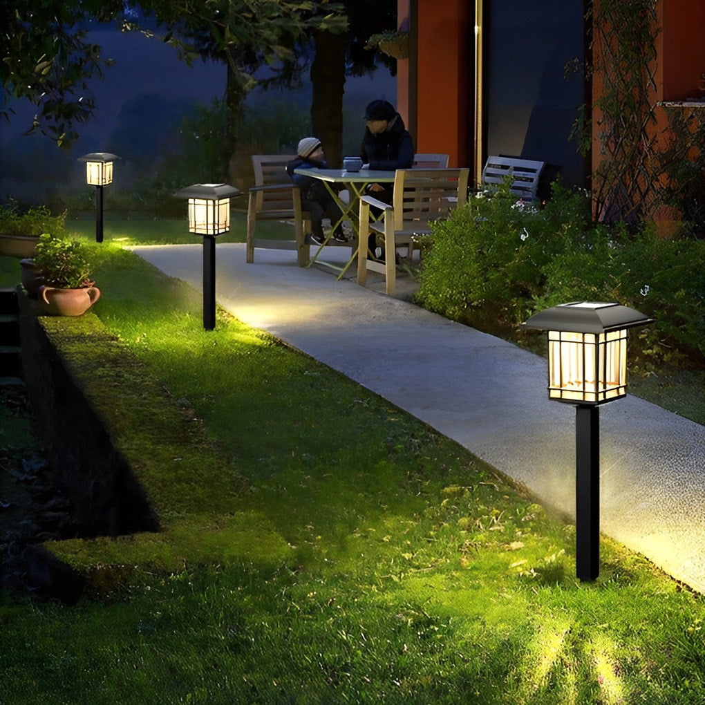 Solar Lawn Lights Set of 2 Vintage Square ABS Dusk to Dawn Outdoor Garden Pathway Lamp