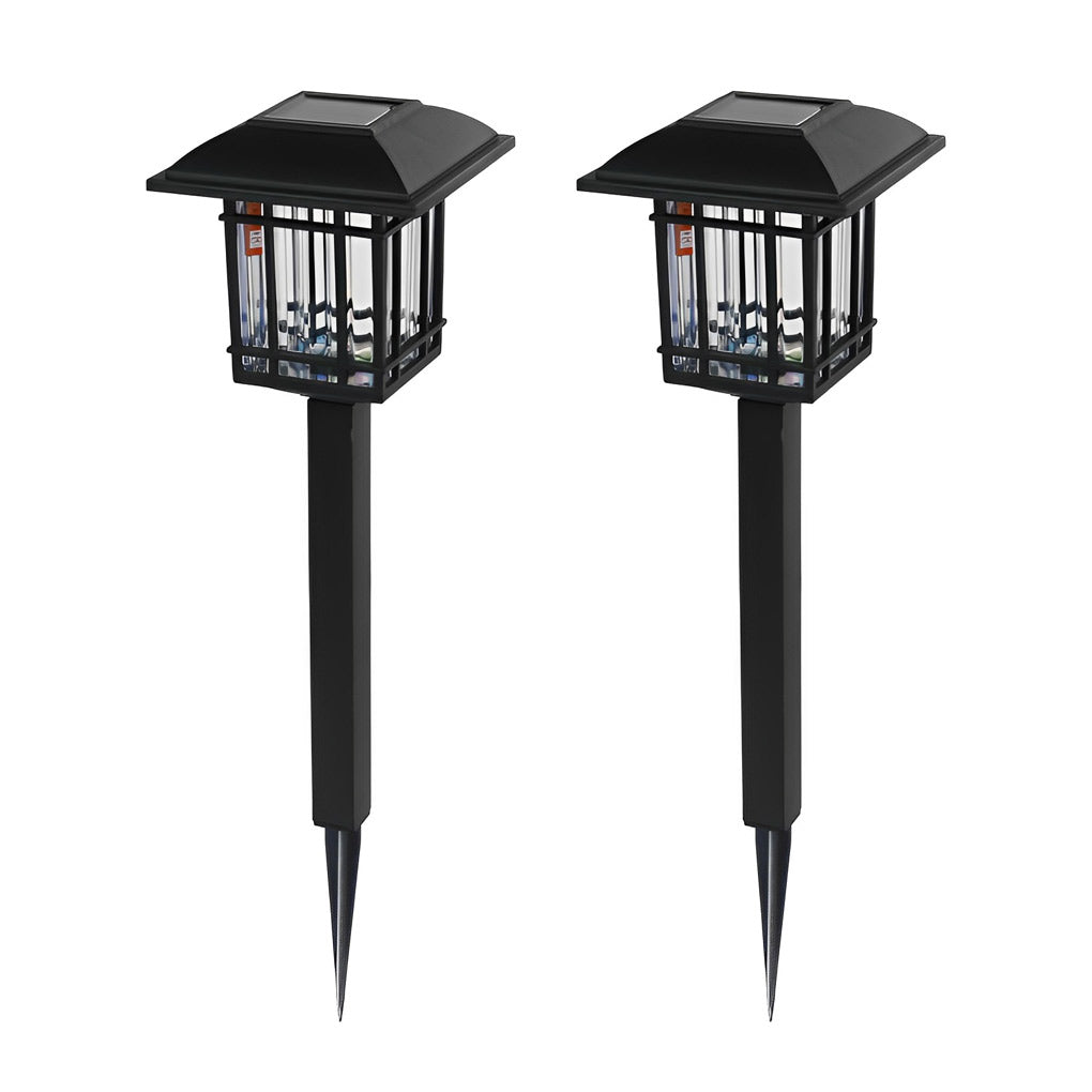 Solar Lawn Lights Set of 2 Vintage Square ABS Dusk to Dawn Outdoor Garden Pathway Lamp