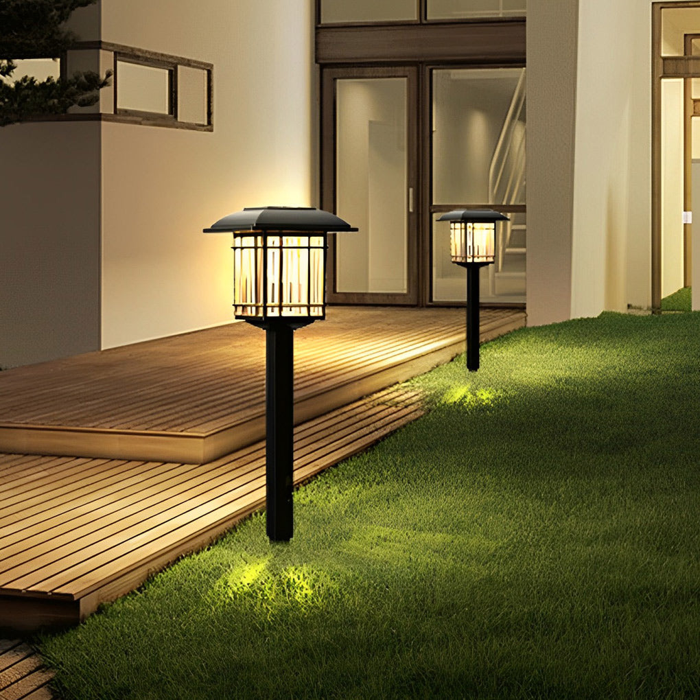 Solar Lawn Lights Set of 2 Vintage Square ABS Dusk to Dawn Outdoor Garden Pathway Lamp