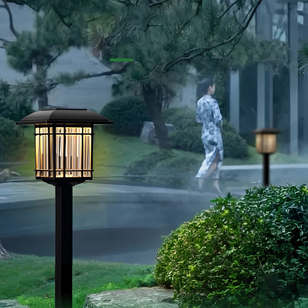 Solar Lawn Lights Set of 2 Vintage Square ABS Dusk to Dawn Outdoor Garden Pathway Lamp