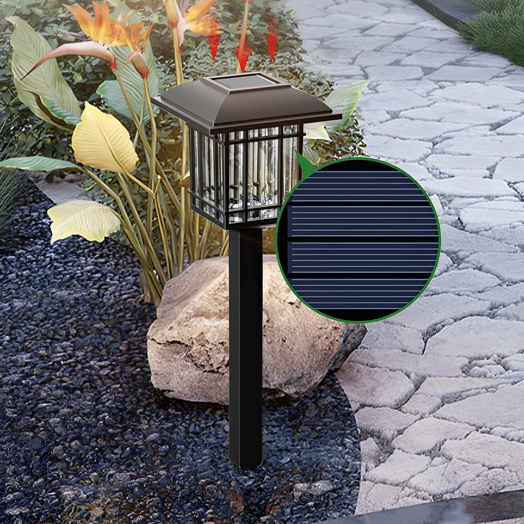 Solar Lawn Lights Set of 2 Vintage Square ABS Dusk to Dawn Outdoor Garden Pathway Lamp