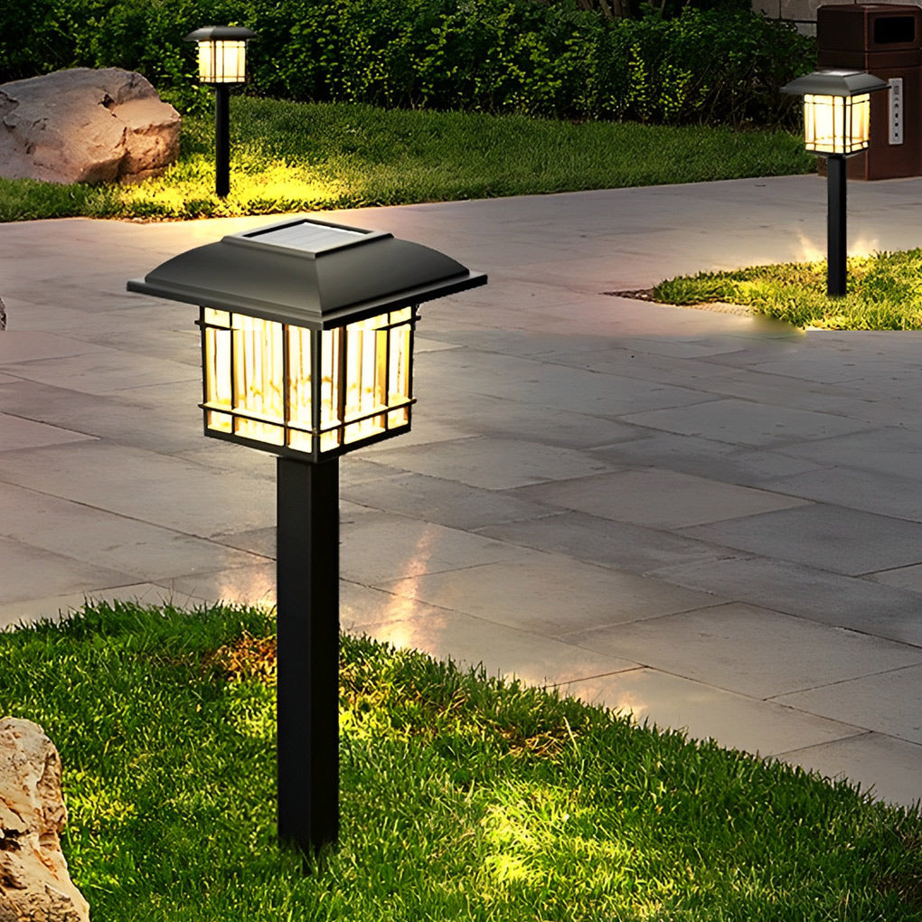 Solar Lawn Lights Set of 2 Vintage Square ABS Dusk to Dawn Outdoor Garden Pathway Lamp
