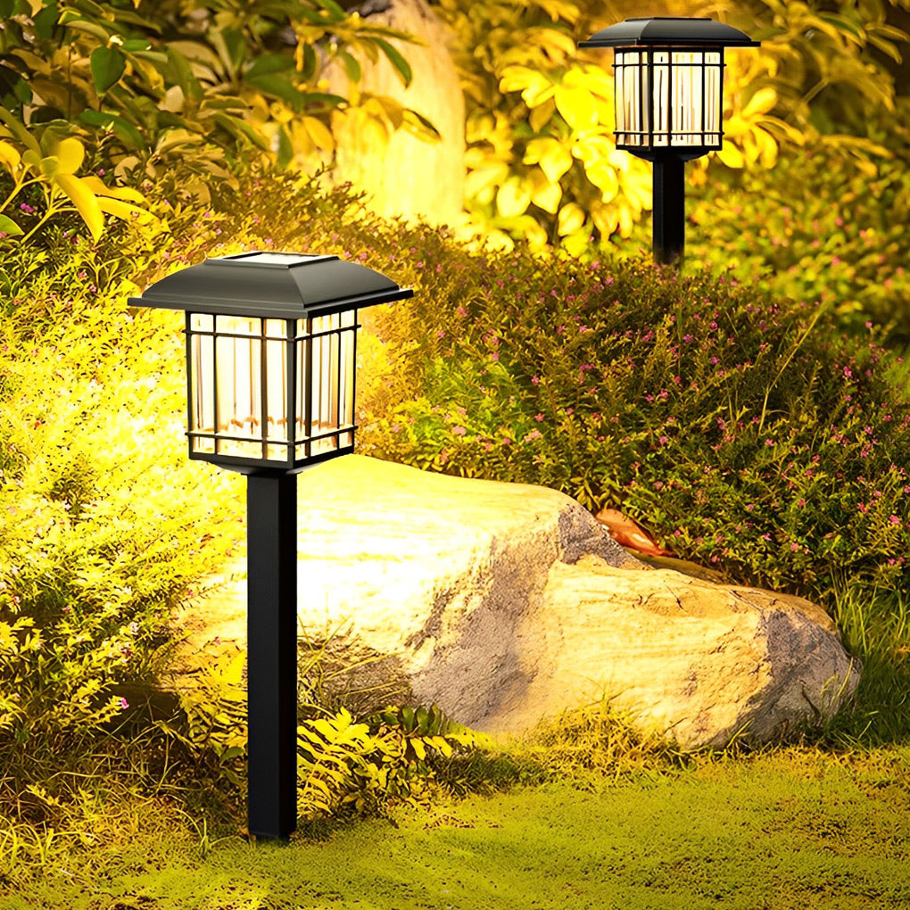Solar Lawn Lights Set of 2 Vintage Square ABS Dusk to Dawn Outdoor Garden Pathway Lamp