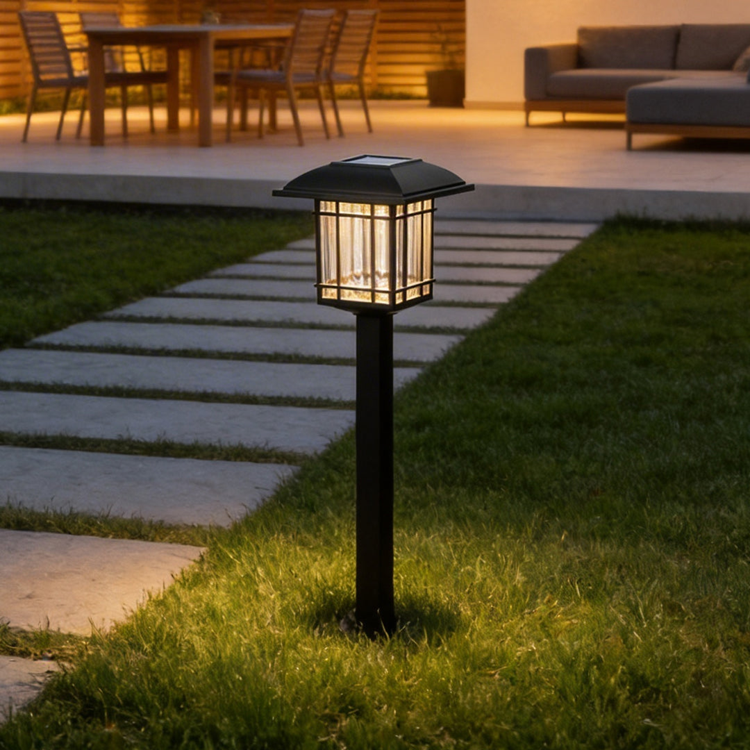 Solar Lawn Lights Set of 2 Vintage Square ABS Dusk to Dawn Outdoor Garden Pathway Lamp