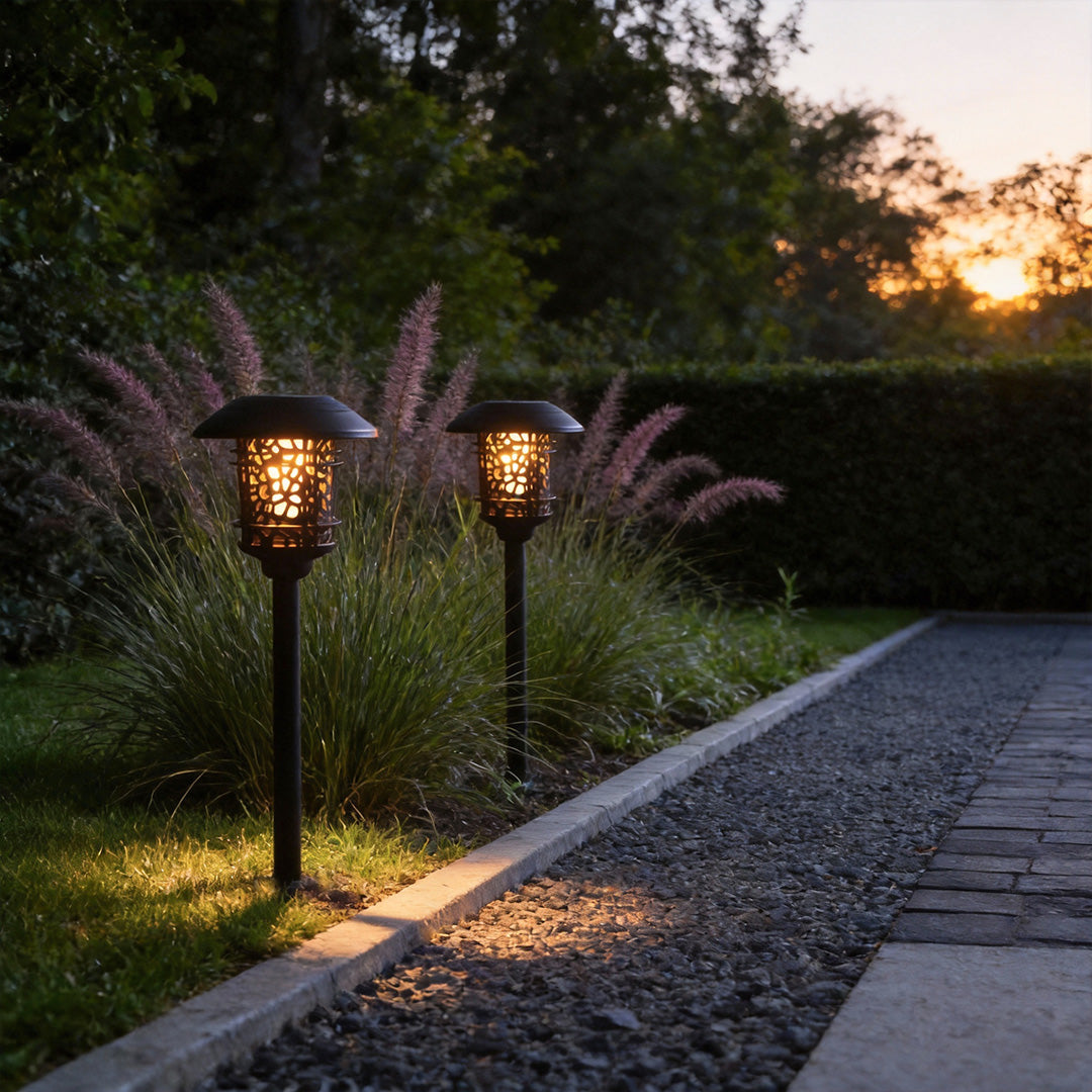 Solar Torch Lights Outdoor Flame Effect LED Hollow Aluminum Dusk to Dawn Garden Path