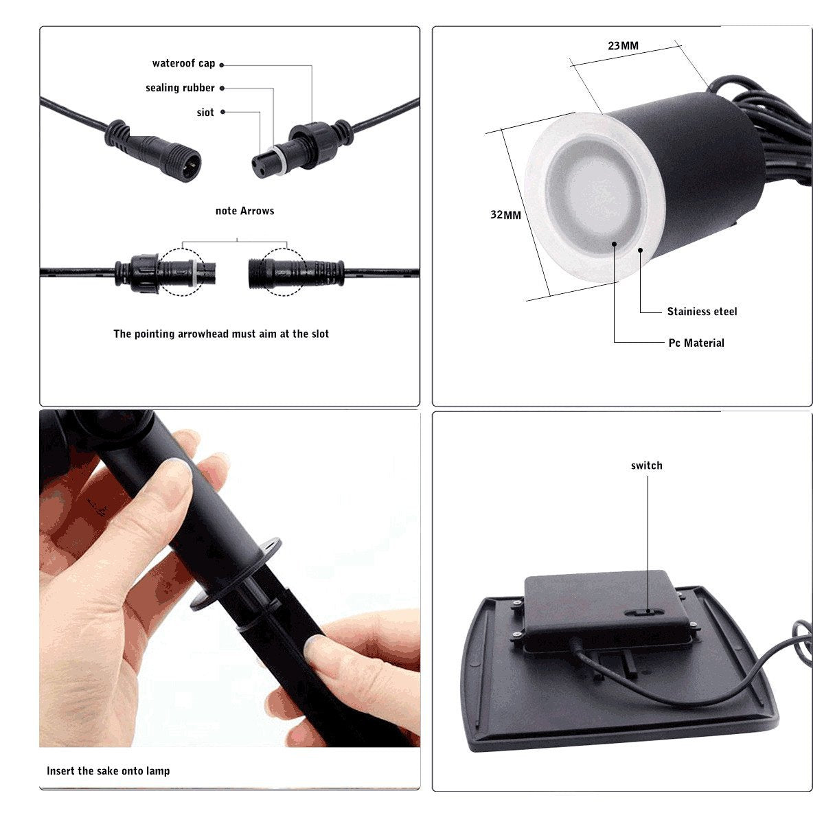 In Ground Light Solar LED Waterproof Stainless Steel Recessed Pathway Garden Lighting