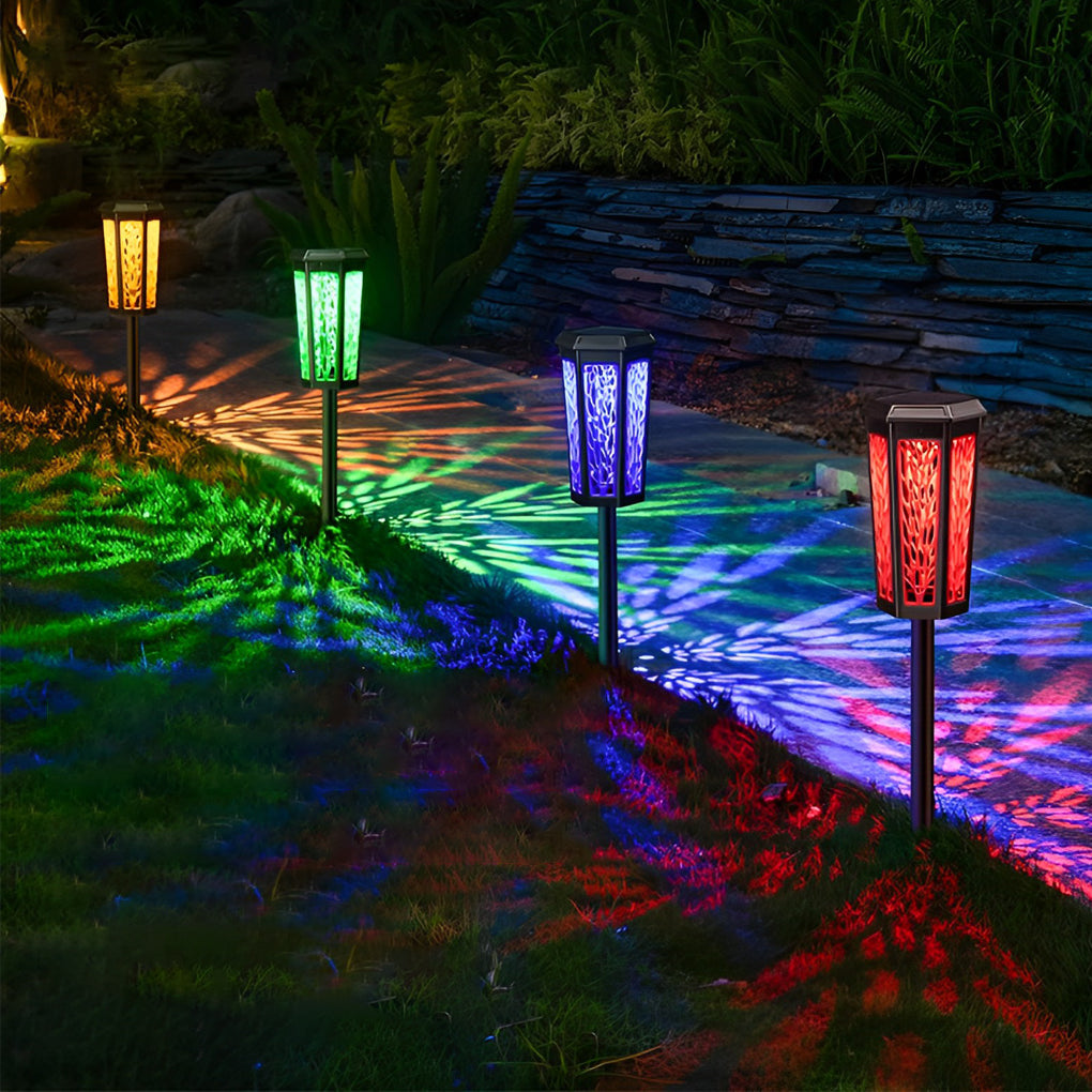 Solar Garden Stake Lights RGB Color Changing Dusk to Dawn Outdoor Pathway Lawn Lamp