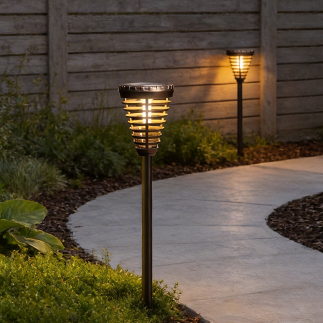 Solar Torch Lights Outdoor LED Dusk to Dawn Black Garden Pathway Lawn Stake Lamp