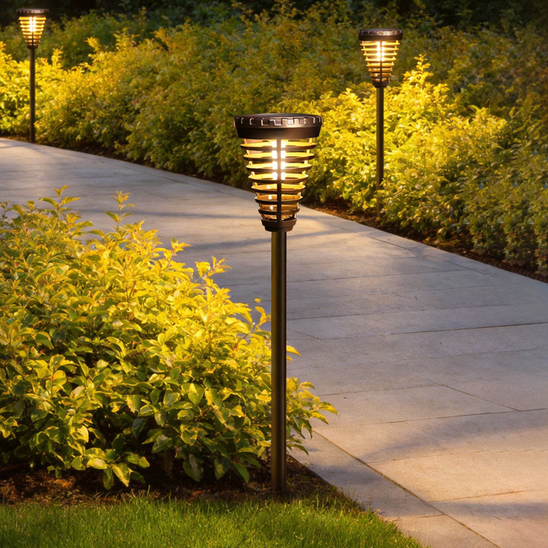 Solar Torch Lights Outdoor LED Dusk to Dawn Black Garden Pathway Lawn Stake Lamp