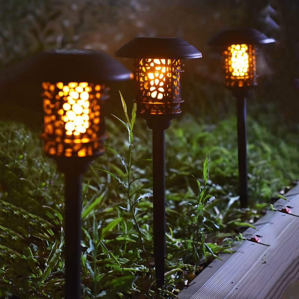 Pathway Light Solar LED Flame Effect Outdoor Waterproof Garden Stake Lighting 22.4 Inch