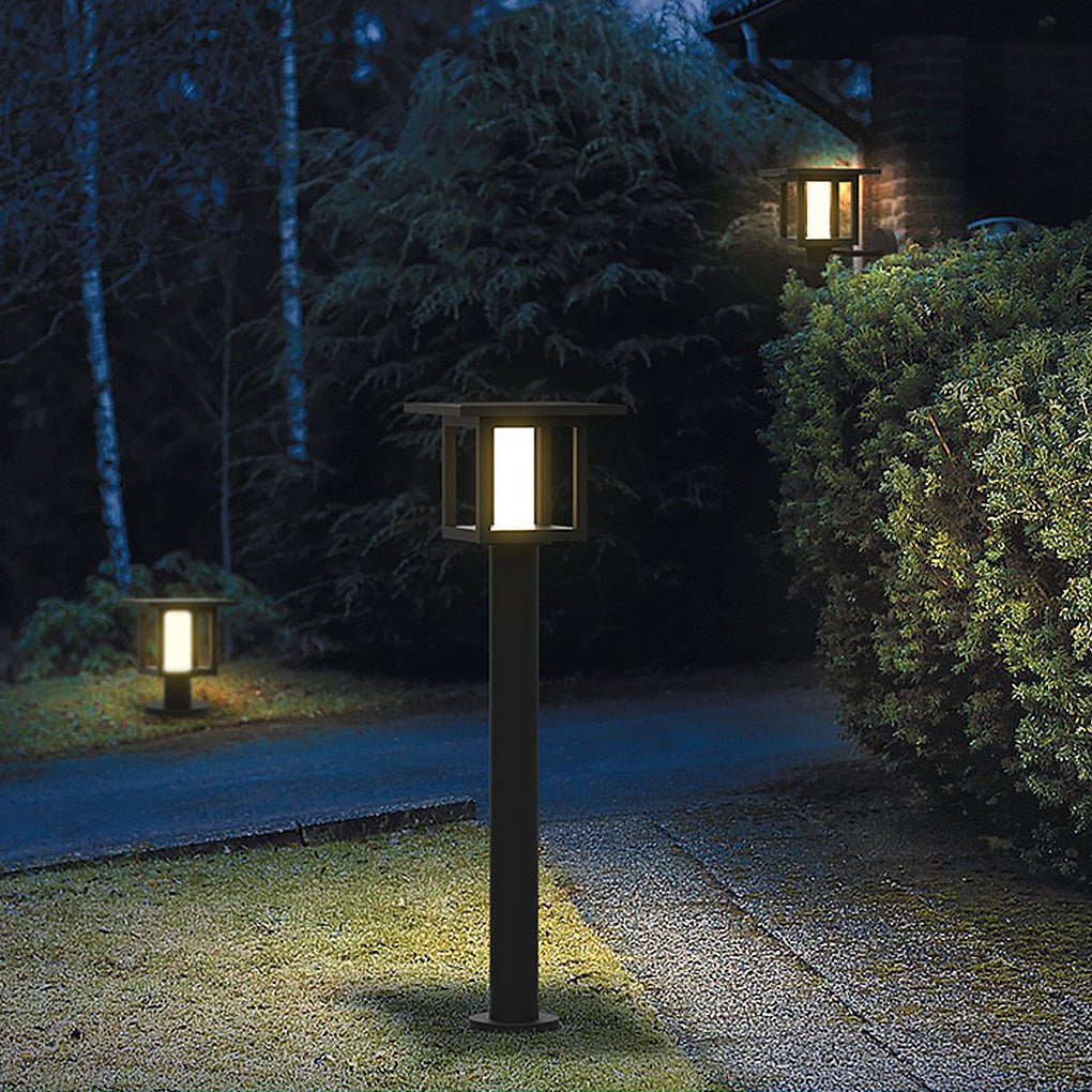 Outdoor LED Post Light Solar or Hardwired Frosted Glass Sand Gray Courtyard Garden Lamp