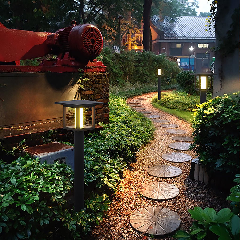 Outdoor LED Post Light Solar or Hardwired Frosted Glass Sand Gray Courtyard Garden Lamp