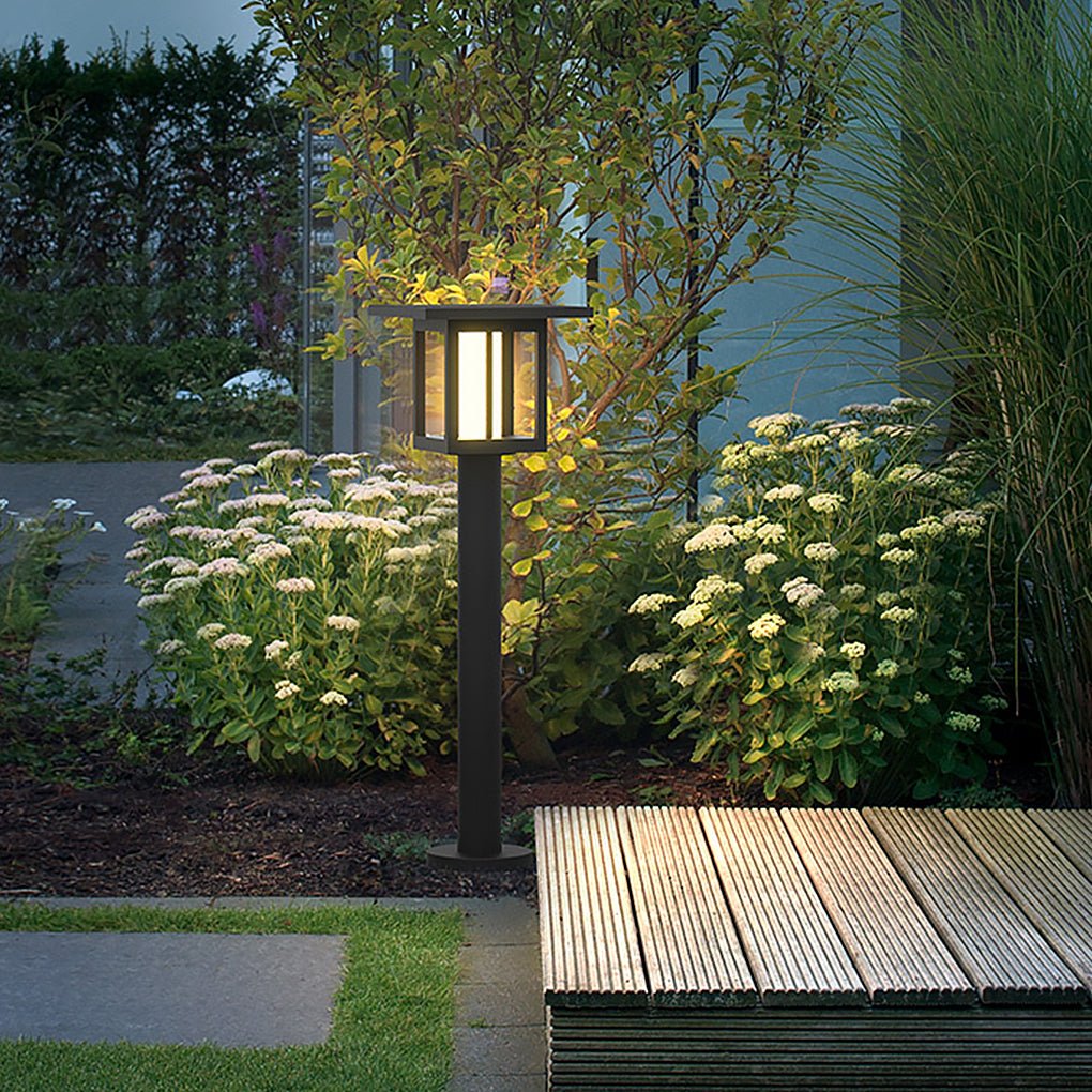 Outdoor LED Post Light Solar or Hardwired Frosted Glass Sand Gray Courtyard Garden Lamp