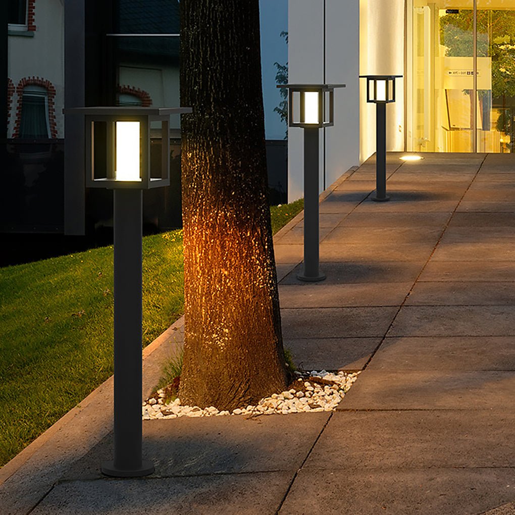 Outdoor LED Post Light Solar or Hardwired Frosted Glass Sand Gray Courtyard Garden Lamp