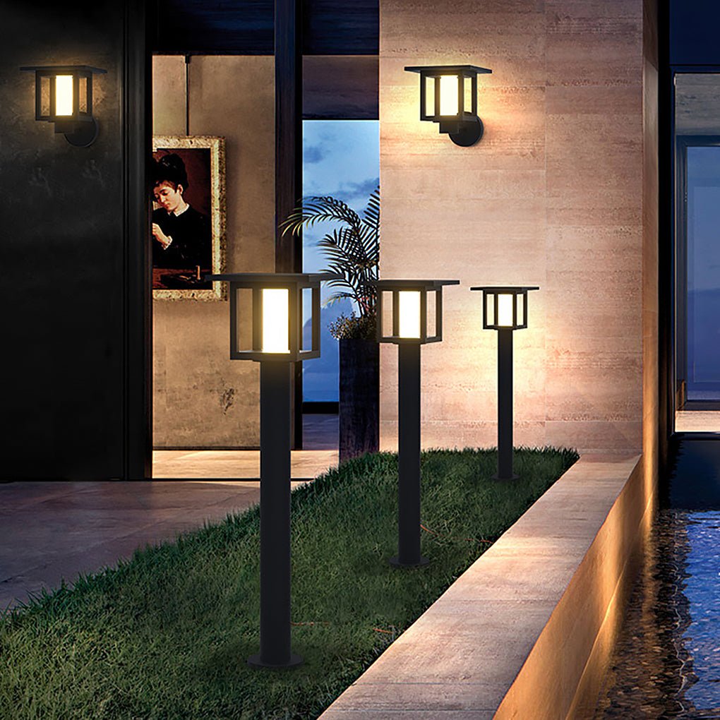Outdoor LED Post Light Solar or Hardwired Frosted Glass Sand Gray Courtyard Garden Lamp