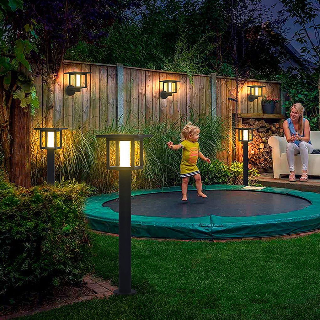 Outdoor LED Post Light Solar or Hardwired Frosted Glass Sand Gray Courtyard Garden Lamp