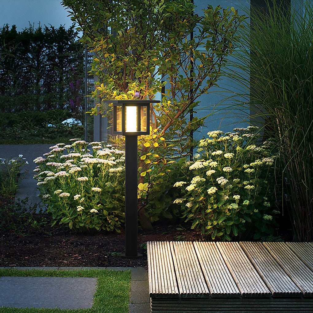 Outdoor LED Post Light Solar or Hardwired Frosted Glass Sand Gray Courtyard Garden Lamp