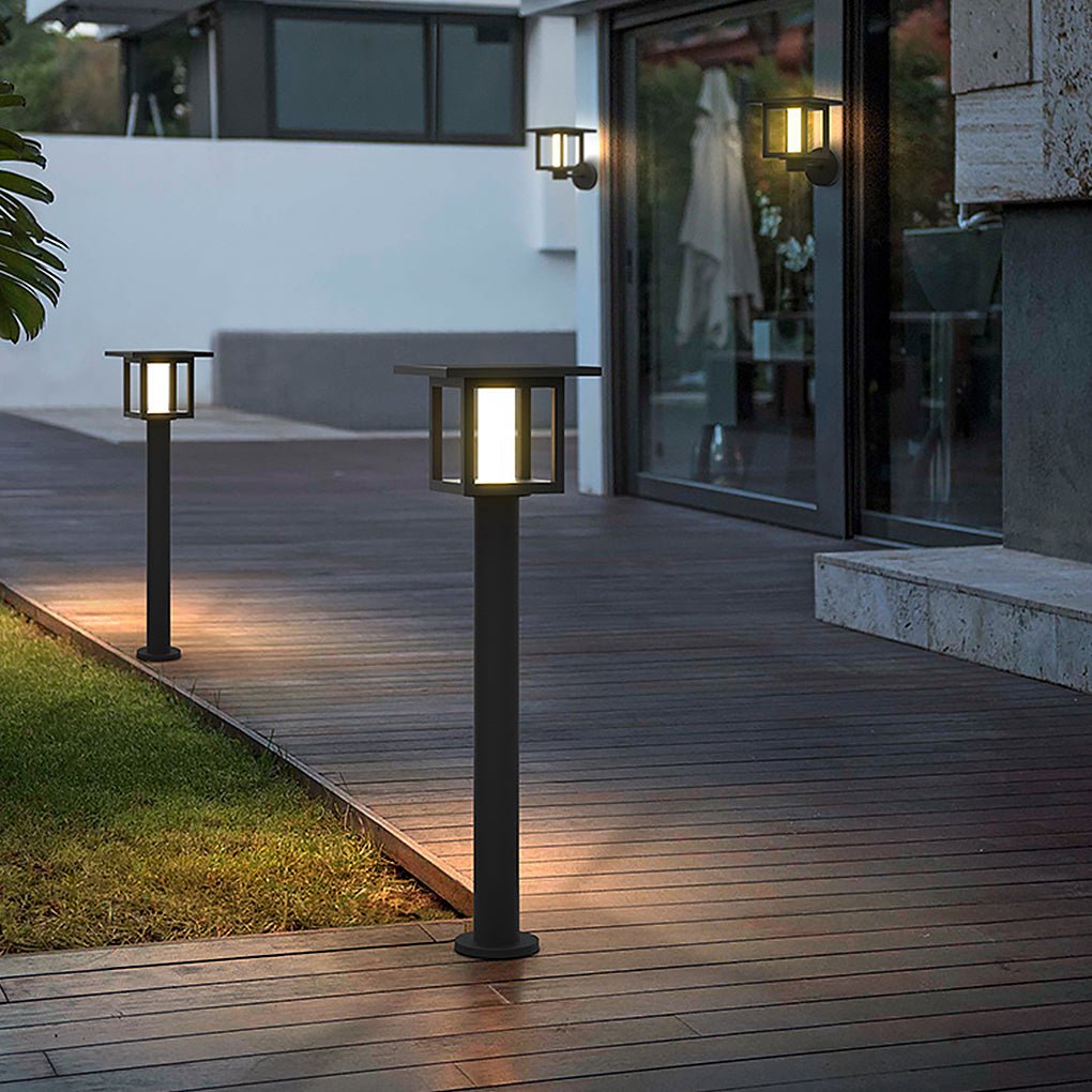 Outdoor LED Post Light Solar or Hardwired Frosted Glass Sand Gray Courtyard Garden Lamp