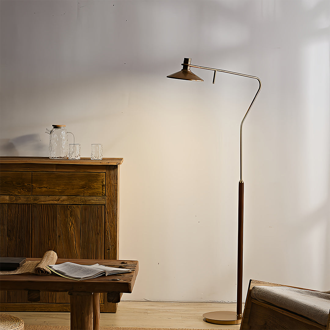 Gold Floor Lamp Adjustable Dimmable Mid-Century Vintage Iron Acrylic Shade Reading Room