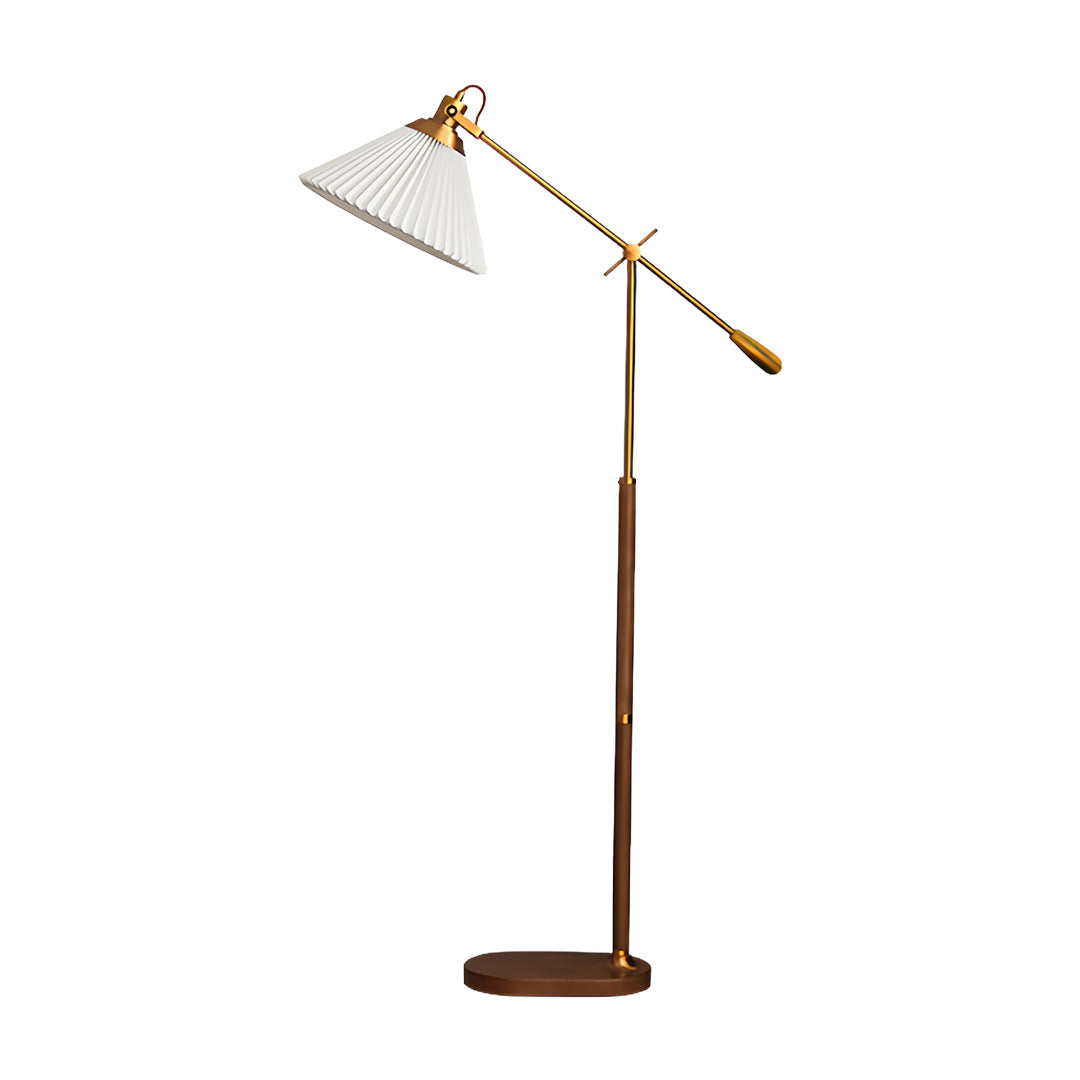 Floor Lamp Adjustable Swing Arm Retro Wood Base Fabric Shade Bedroom Reading Room Lamp