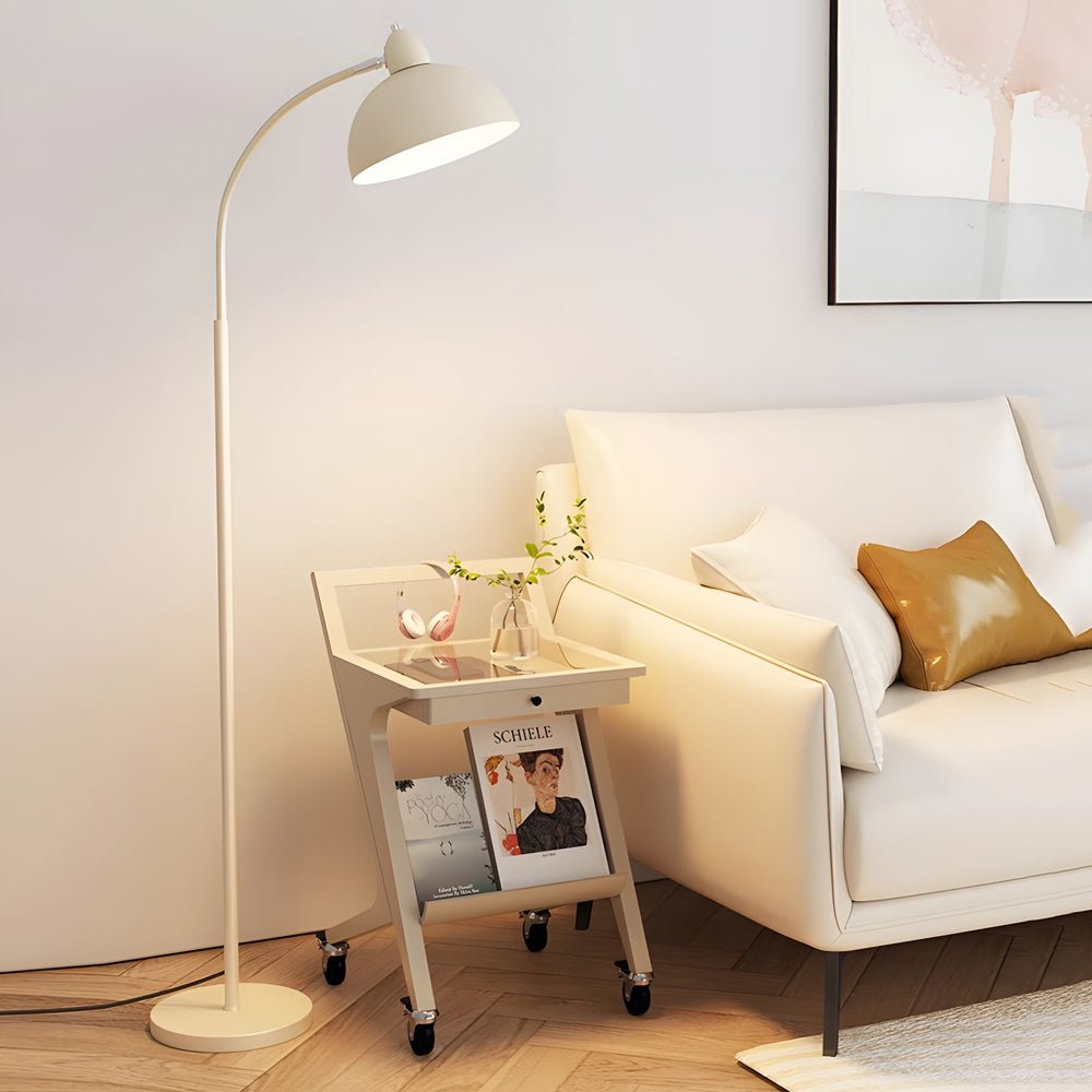 Arc Floor Lamp White Dome Shade Marble Base Remote Control Modern Reading Living Room