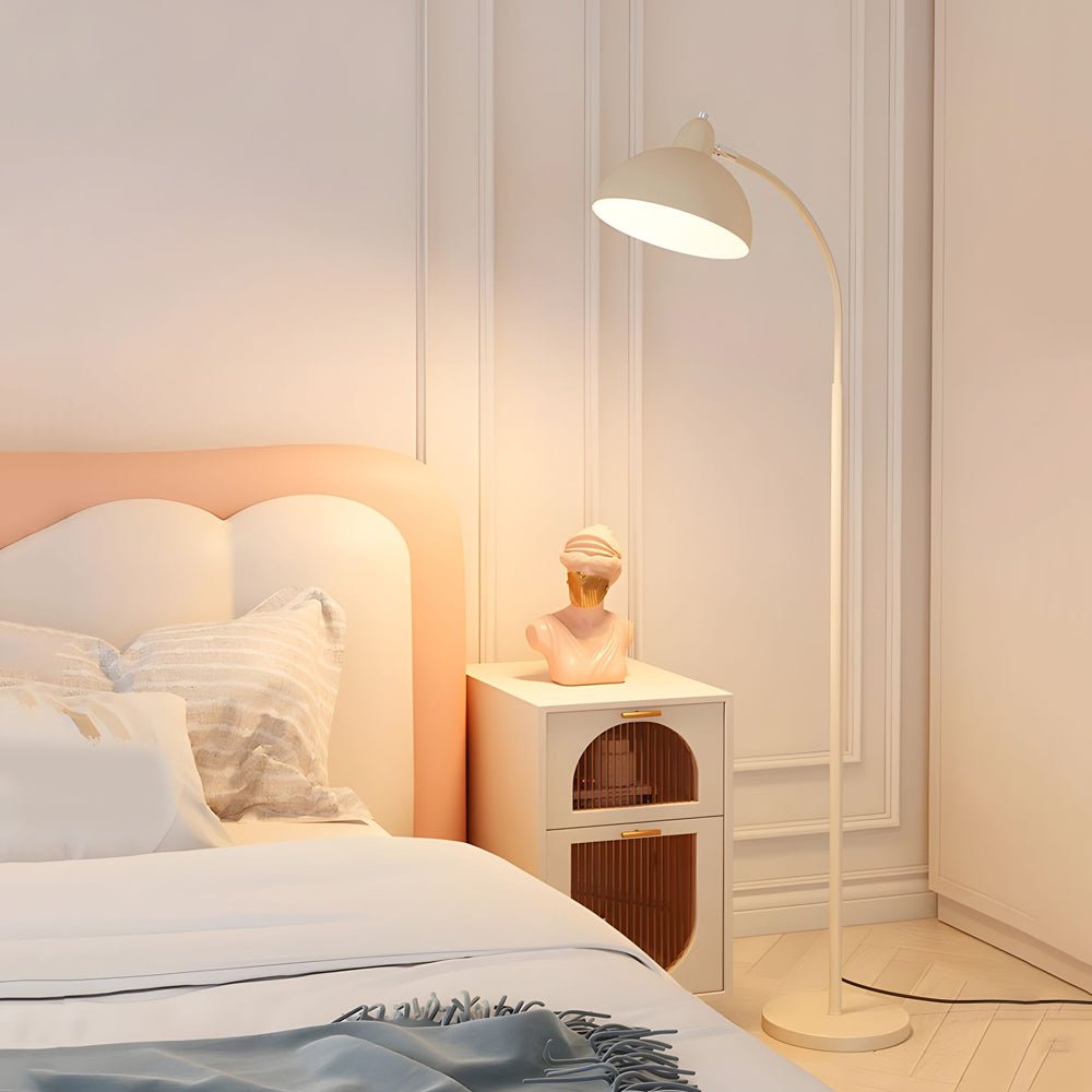 Arc Floor Lamp White Dome Shade Marble Base Remote Control Modern Reading Living Room