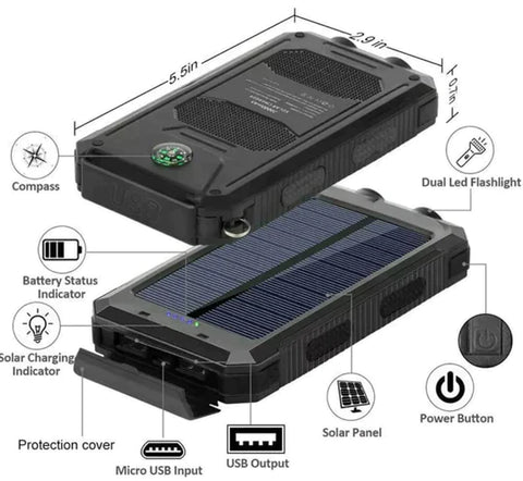 500000mAh - Portable and IP67 Waterproof Solar Power Bank